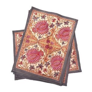 Anokhi Placemats Set 6 Block Print 14"× 18" Jaipur India Cotton table linen